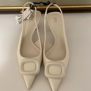 White zara sling back heels